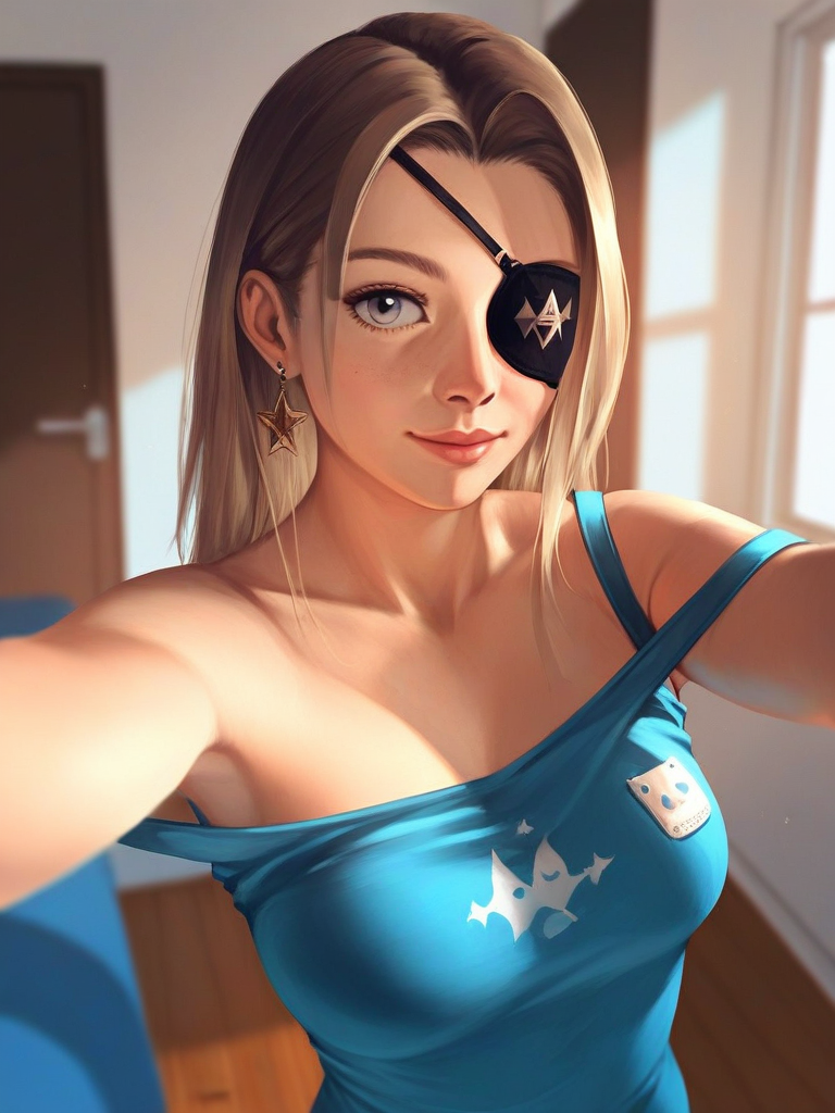 char sent an image  1girl, eyepatch, earrings, jewelry, solo, breasts